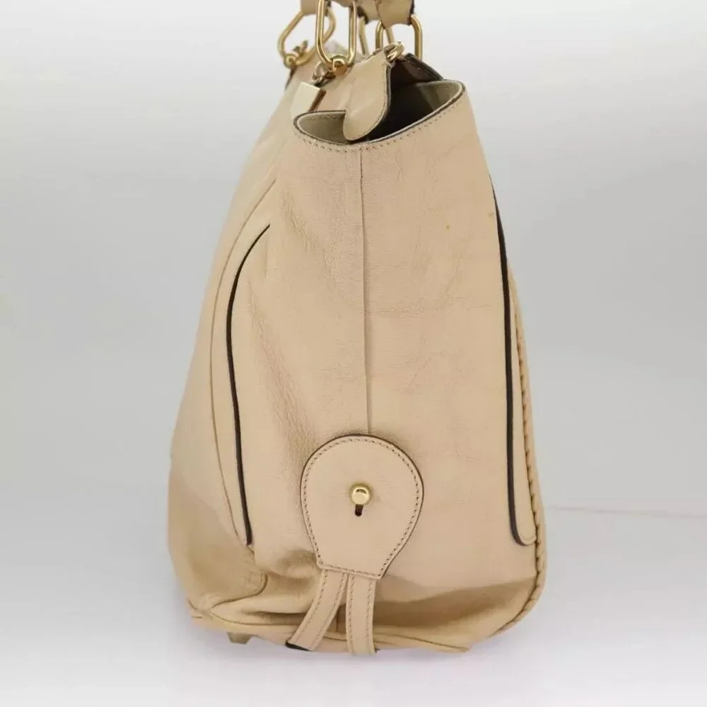 Chloe Tote Bag Leather Beige Gold Auth - Picture 11 of 16